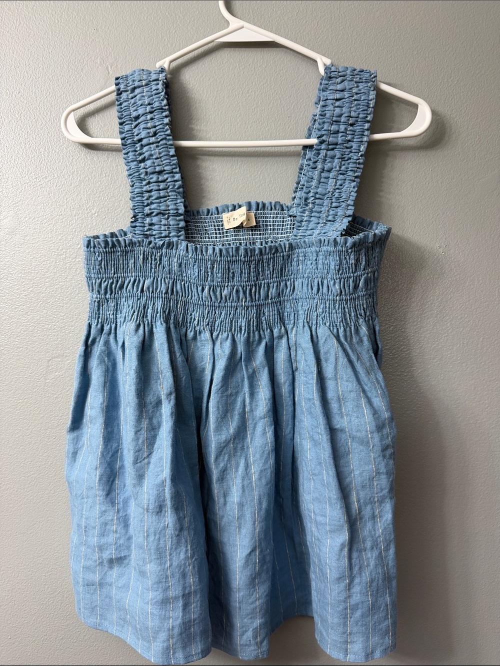 By together Anthropologie Light Blue Smocked Dress linen top small - Picture 2 of 6